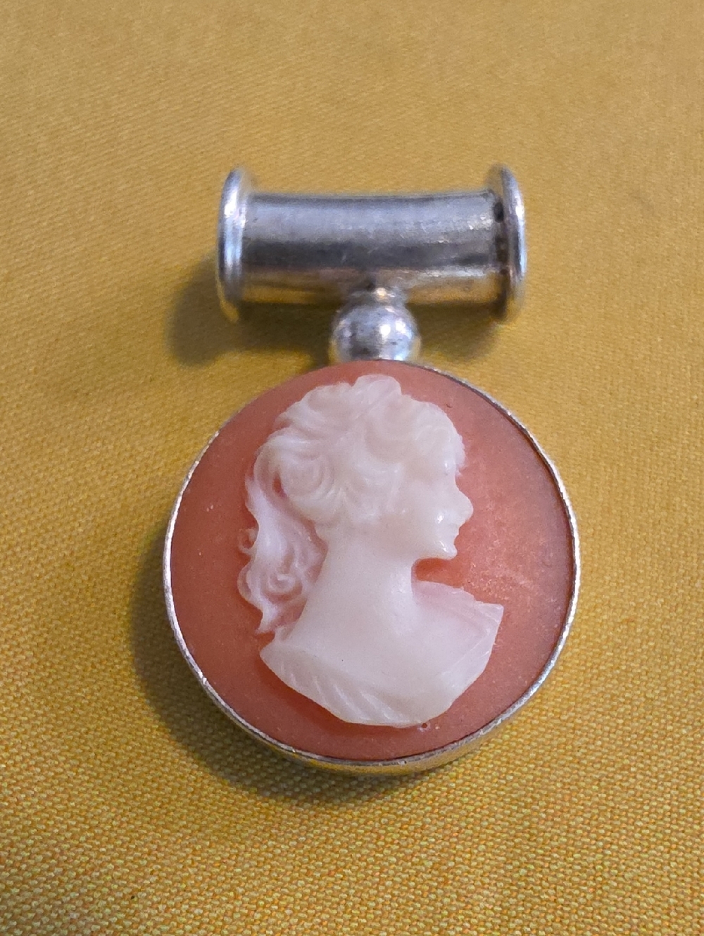 Vintage Hand-Carved Shell Cameo ▪︎ Set In 925 ▪ Slide-On Bale Setting